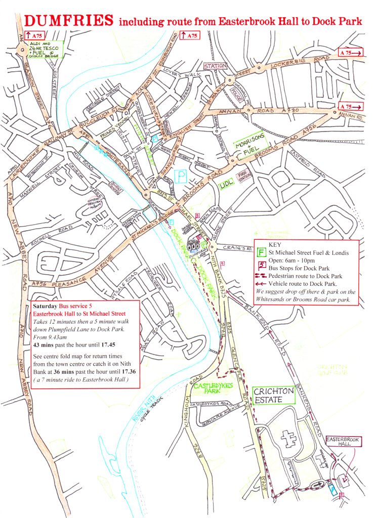 Pedestrian or Bus Routes from Easterbrook Hall to Dock Park