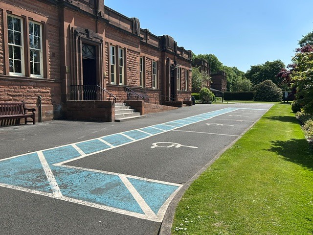 Disabled Entrance to Easterbrook Hall with Parking Spaces