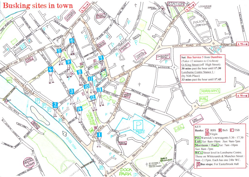 Street Singing Sites as depicted in the Street Choirs Festival Dumfries 2026 brochure.