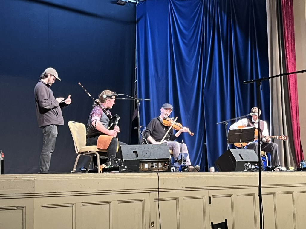 Sound check for the Muckle Ceilidh Band; the sound engineer checks the lelels
