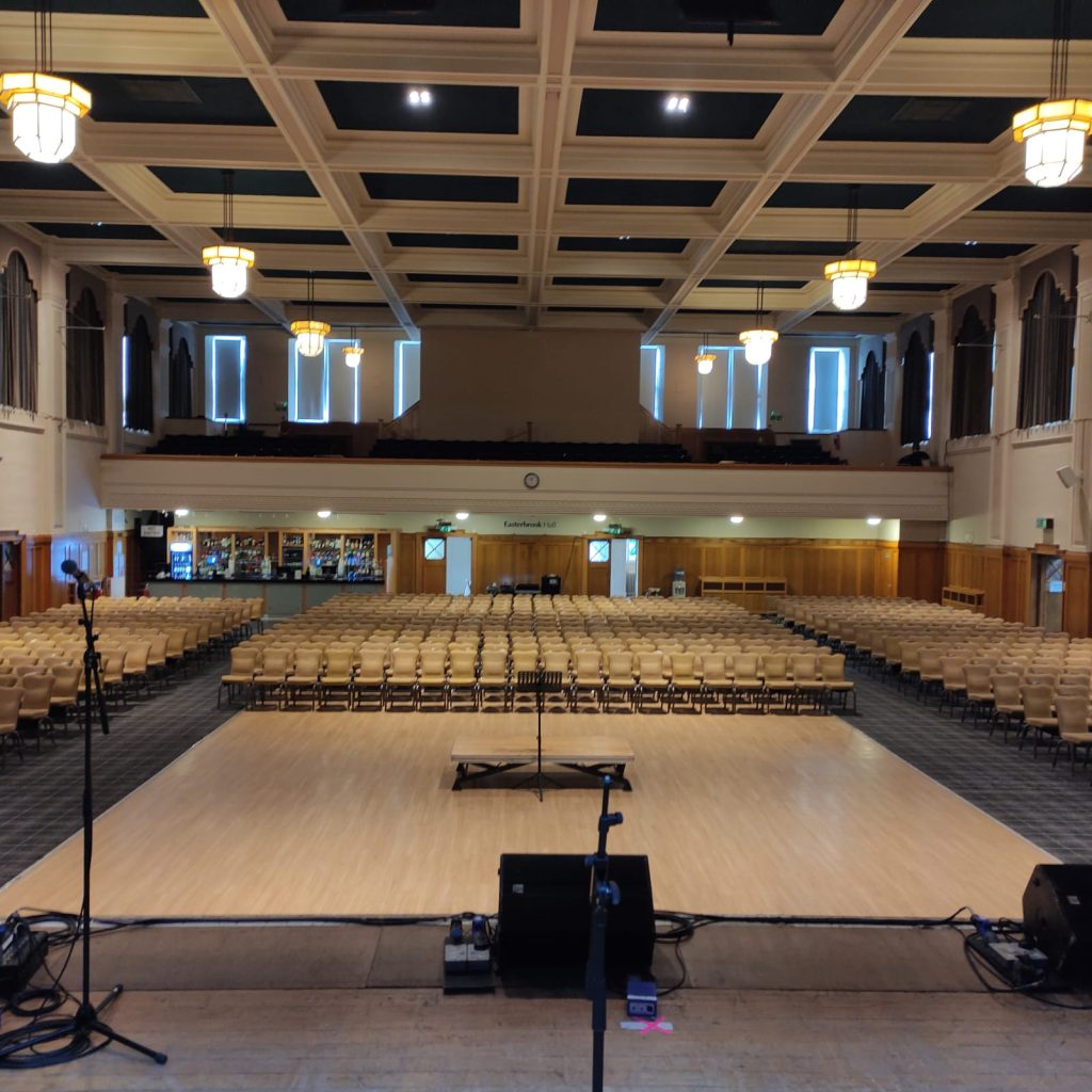 Easterbrook Hall is ready for the concert/ceilidh